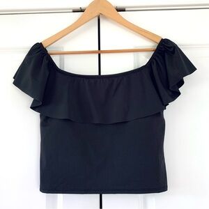 Kortni Jeane Ruffle Around Swim Top Black Longline Modest Tank Size Large